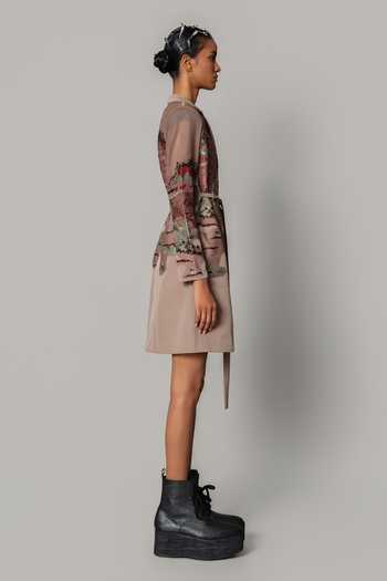 Anurag Gupta_Brown Crepe Collared Neck Embroidered Hokusai Dress _Online_at_Aza_Fashions