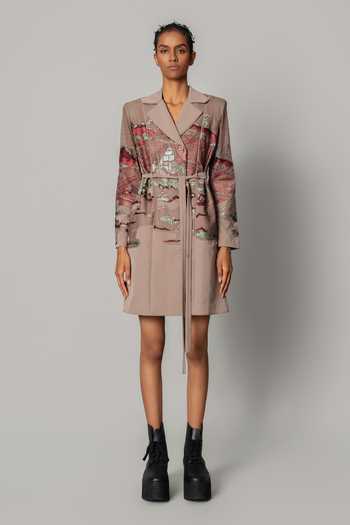 Shop_Anurag Gupta_Brown Crepe Collared Neck Embroidered Hokusai Dress _Online_at_Aza_Fashions