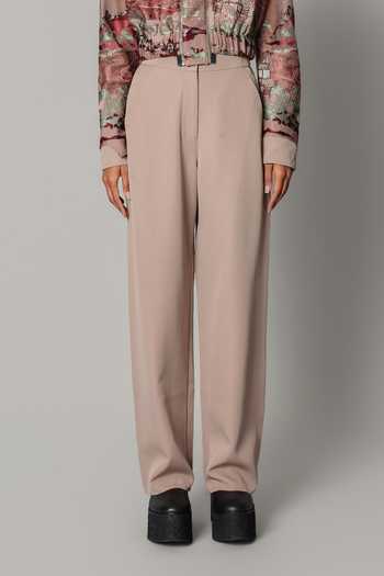 Anurag Gupta_Brown Crepe Mandarin Collar Hokusai Embroidered Jacket And Pant Set _Online_at_Aza_Fashions