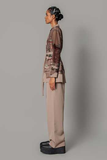 Anurag Gupta_Brown Crepe Hokusai Embroidered Coat And Pant Set _Online_at_Aza_Fashions