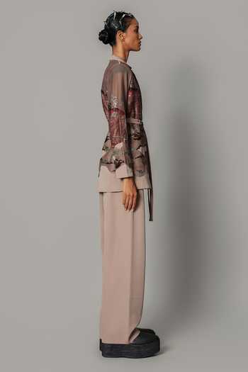 Buy_Anurag Gupta_Brown Crepe Hokusai Embroidered Coat And Pant Set _Online_at_Aza_Fashions