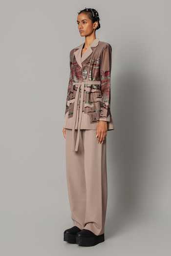 Shop_Anurag Gupta_Brown Crepe Hokusai Embroidered Coat And Pant Set _Online_at_Aza_Fashions