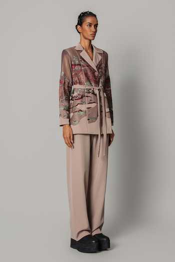 Anurag Gupta_Brown Crepe Hokusai Embroidered Coat And Pant Set _at_Aza_Fashions