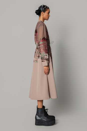 Buy_Anurag Gupta_Brown Crepe Mandarin Collar Hokusai Embroidered Midi Dress _Online_at_Aza_Fashions