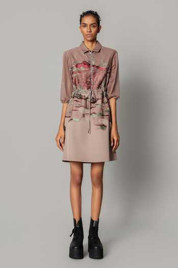 Buy_Anurag Gupta_Brown Crepe Collared Neck Hokusai Embroidered Short Dress _Online_at_Aza_Fashions