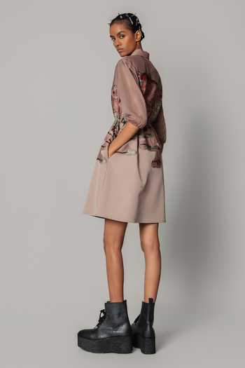 Anurag Gupta_Brown Crepe Collared Neck Hokusai Embroidered Short Dress _at_Aza_Fashions