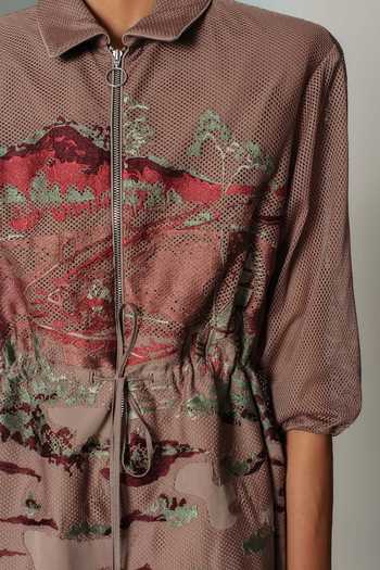 Buy_Anurag Gupta_Brown Crepe Collared Neck Hokusai Embroidered Short Dress 