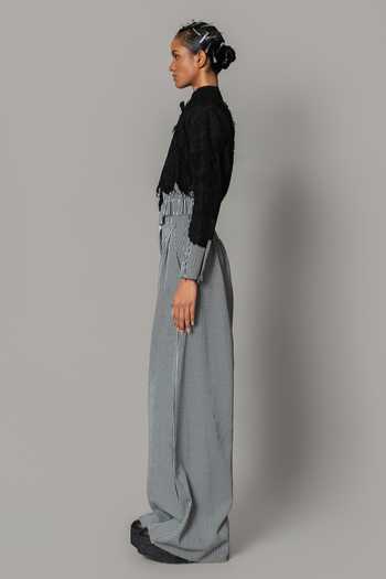 Anurag Gupta_Black Crepe Stripe Pattern Bomber Jacket _Online_at_Aza_Fashions