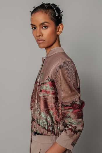 Anurag Gupta Brown Crepe Mandarin Collar Hokusai Embroidered Jacket Online at Aza Fashions Anurag Gupta_Brown Crepe Mandarin Collar Hokusai Embroidered Jacket _Online_at_Aza_Fashions
