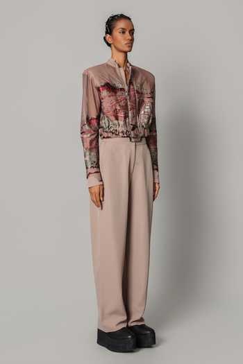 Shop Anurag Gupta Brown Crepe Mandarin Collar Hokusai Embroidered Jacket Shop_Anurag Gupta_Brown Crepe Mandarin Collar Hokusai Embroidered Jacket