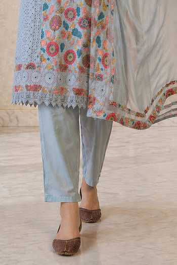 Jhambthreads Sky Blue Cotton, Chiffon Round Neck, Yes Embroidered And Printed Kurta Set Online at Aza Fashions Jhambthreads_Sky Blue Cotton, Chiffon Round Neck, Yes Embroidered And Printed Kurta Set _Online_at_Aza_Fashions