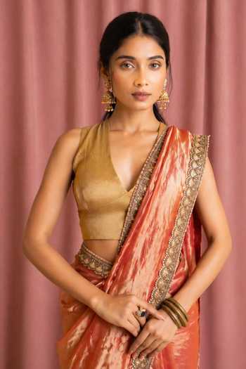 Jhambthreads Lace Detailed Saree & Unstitched Blouse Set 