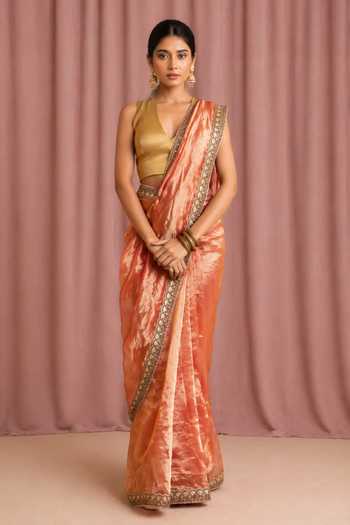 Jhambthreads Lace Detailed Saree & Unstitched Blouse Set 