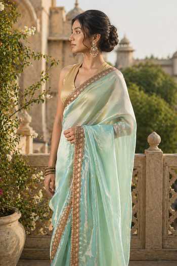 Jhambthreads Lace Border Saree & Unstitched Blouse Fabric 