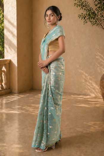 Jhambthreads Silk Tissue Saree & Unstitched Blouse Fabric Set
