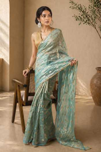 Jhambthreads Silk Tissue Saree & Unstitched Blouse Fabric Set
