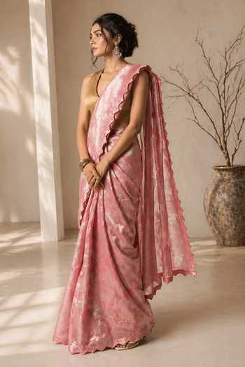 Jhambthreads Cutwork Saree & Unstitched Blouse Fabric Set 