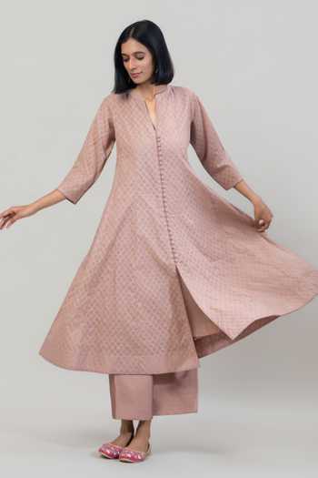 Buy_Tuli_Purple Chanderi, Jacquard, Silk, Cotton, Kota Doria Split Naaz Anarkali Set _Online_at_Aza_Fashions