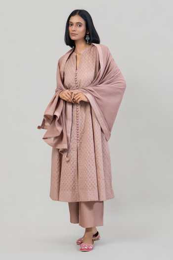 Shop_Tuli_Purple Chanderi, Jacquard, Silk, Cotton, Kota Doria Split Naaz Anarkali Set 