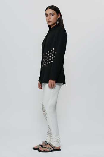 Buy AK-OK Black Viscose Mandarin Collar Embroidered Bandhgala Jacket With Churidar Online at Aza Fashions Buy_AK-OK_Black Viscose Mandarin Collar Embroidered Bandhgala Jacket With Churidar _Online_at_Aza_Fashions