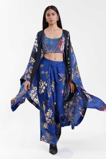 AK-OK Floral Print Cape With Lungi Skirt Set 