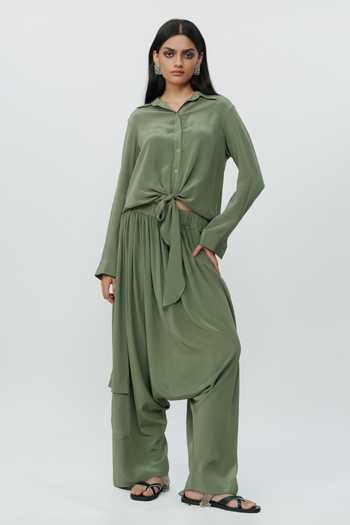 AK-OK Knotted Shirt With Low Crotch Pant 