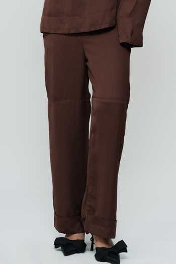 AK-OK Brown Silk Collared Neck Shirt And Trouser Co-ord Set Online at Aza Fashions AK-OK_Brown Silk Collared Neck Shirt And Trouser Co-ord Set _Online_at_Aza_Fashions