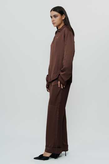 Shop AK-OK Brown Silk Collared Neck Shirt And Trouser Co-ord Set Online at Aza Fashions Shop_AK-OK_Brown Silk Collared Neck Shirt And Trouser Co-ord Set _Online_at_Aza_Fashions