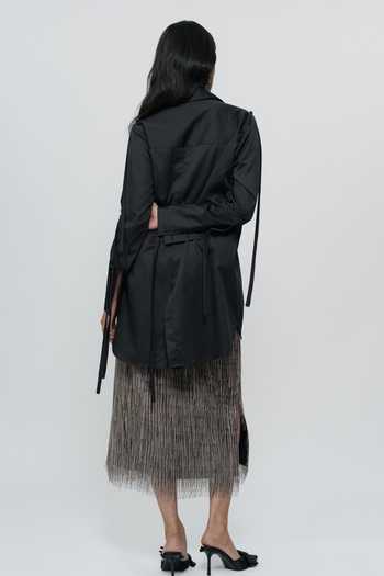 Buy AK-OK Black Cotton Collared Neck String Detailed Long Shirt Buy_AK-OK_Black Cotton Collared Neck String Detailed Long Shirt
