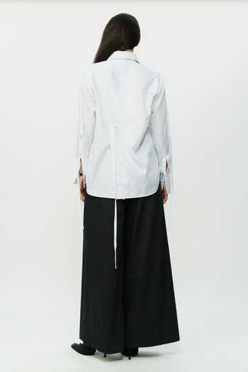 Buy_AK-OK_White Cotton Collared Neck String Detailed Shirt And Trouser Set _Online_at_Aza_Fashions