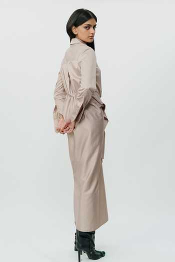 AK-OK_Beige Cotton Collared Neck Khaki Shirt Dress _Online_at_Aza_Fashions