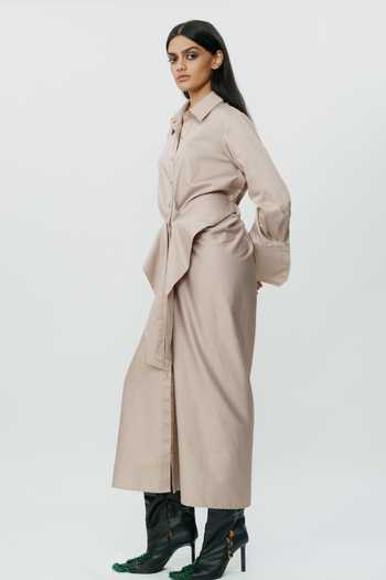 Buy_AK-OK_Beige Cotton Collared Neck Khaki Shirt Dress _Online_at_Aza_Fashions