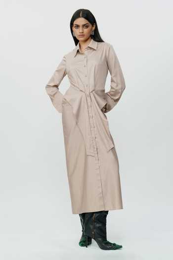 AK-OK Cotton Khaki Shirt Dress 
