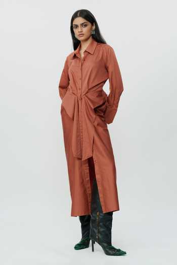 AK-OK_Orange Cotton Collared , Button-down Burnt Shirt Dress _Online_at_Aza_Fashions