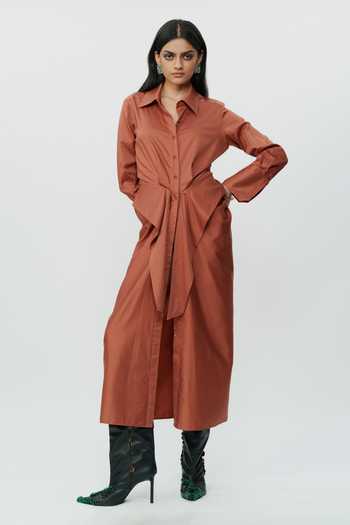 AK-OK Cotton Burnt Orange Shirt Dress 
