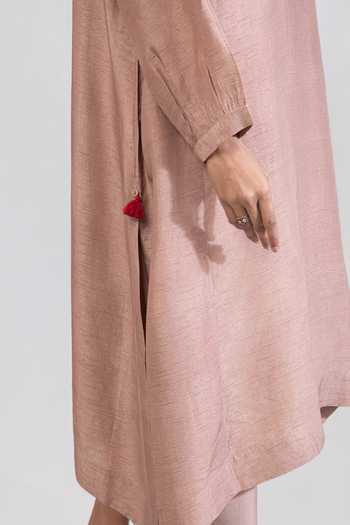 Buy Tuli Beige Silk, Cotton Round Neck, Yes Zoya Straight Dola Kurta And Pant Set Buy_Tuli_Beige Silk, Cotton Round Neck, Yes Zoya Straight Dola Kurta And Pant Set