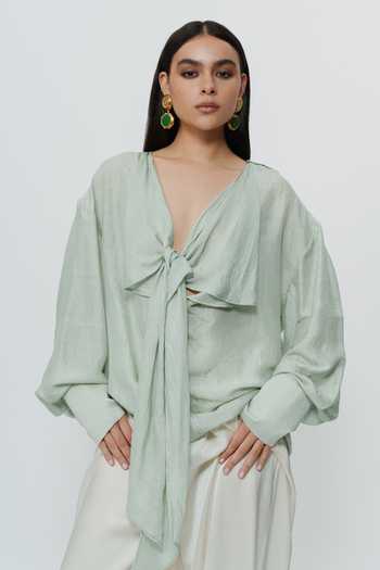 AK-OK Silk Draped Shirt 