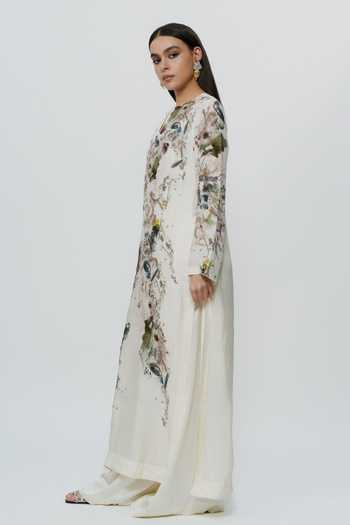 AK-OK_Multi Color Silk, Cotton Keyhole Neck, Yes Abstract Print Kurta And Trouser Set _Online_at_Aza_Fashions