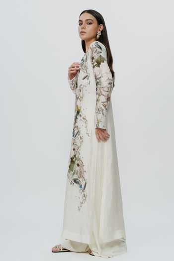 Buy_AK-OK_Multi Color Silk, Cotton Keyhole Neck, Yes Abstract Print Kurta And Trouser Set _Online_at_Aza_Fashions