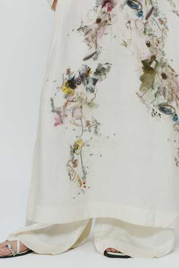 Shop_AK-OK_Multi Color Silk, Cotton Keyhole Neck, Yes Abstract Print Kurta And Trouser Set _Online_at_Aza_Fashions