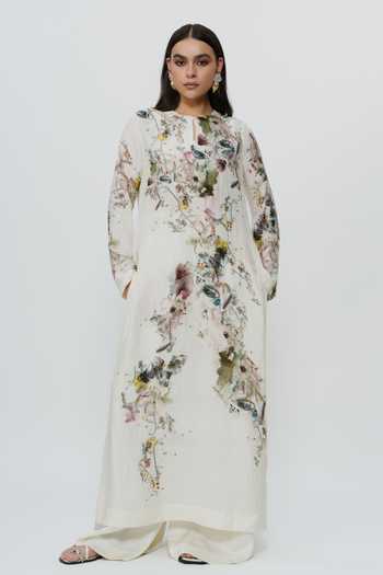 AK-OK Abstract Print Cotton Silk Kurta & Trouser Set 