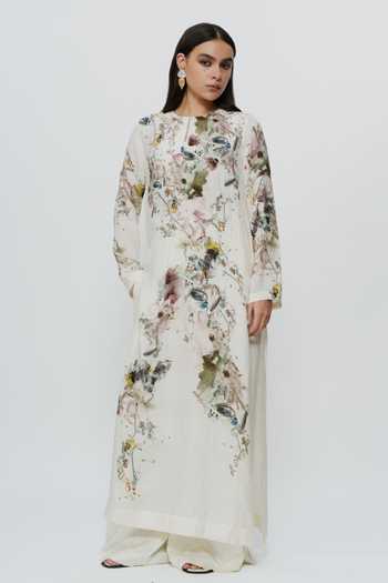 Buy_AK-OK_Multi Color Silk, Cotton Keyhole Neck, Yes Abstract Print Kurta And Trouser Set 