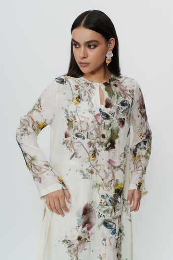 Shop_AK-OK_Multi Color Silk, Cotton Keyhole Neck, Yes Abstract Print Kurta And Trouser Set 