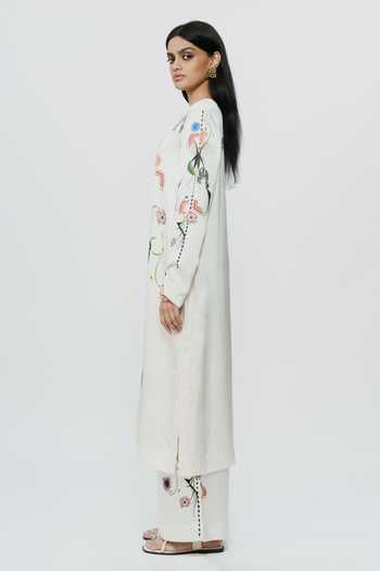 Buy_AK-OK_Off White Silk Round Neck Astral Print Kurta And Trouser Set _Online_at_Aza_Fashions