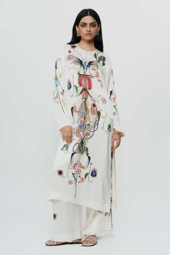 AK-OK Astral Print Silk Kurta & Trouser Set 