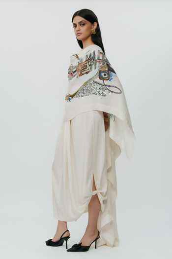 Buy AK-OK Off White Silk, Cotton Scoop Neck Astral Print Cape And Lungi Skirt Set Online at Aza Fashions Buy_AK-OK_Off White Silk, Cotton Scoop Neck Astral Print Cape And Lungi Skirt Set _Online_at_Aza_Fashions