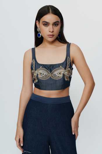 AK-OK Hand Embroidered Threadwork Crop Top 