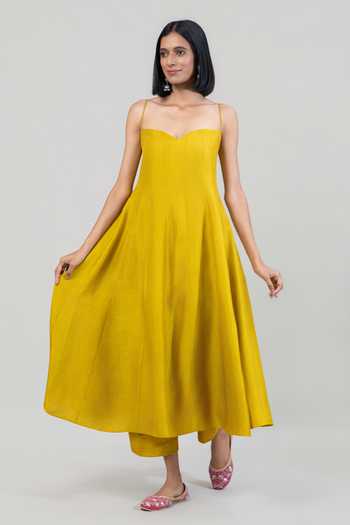 Tuli_Lime Silk, Cotton, Organza Sweetheart Neck Inara Dola Anarkali Set _Online_at_Aza_Fashions