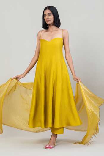 Shop_Tuli_Lime Silk, Cotton, Organza Sweetheart Neck Inara Dola Anarkali Set _Online_at_Aza_Fashions