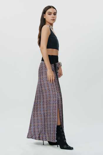 AK-OK Blue Silk Geometric Pattern Overlay Skirt Online at Aza Fashions AK-OK_Blue Silk Geometric Pattern Overlay Skirt _Online_at_Aza_Fashions